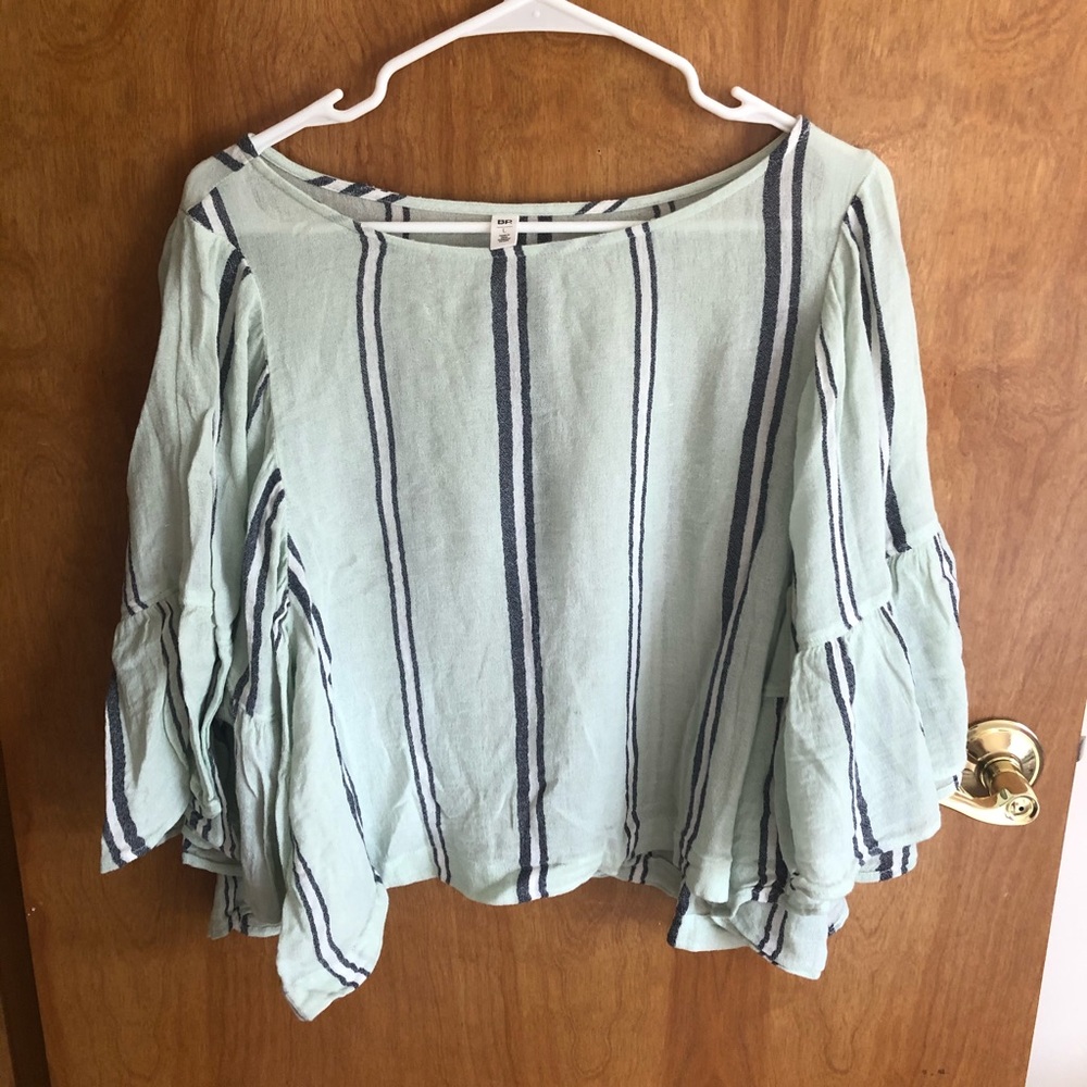 Green/navy/white blouse